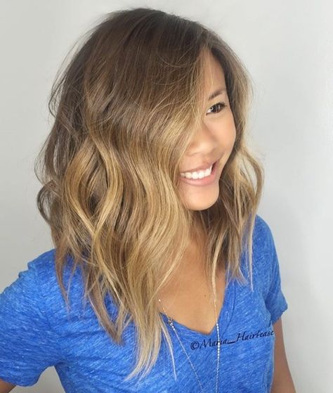 Honey Brown Asymmetrical Lob Long Textured Bob Straight, Asymmetrical Lob, Long Lob, Long Asymmetrical Bob, Lob Hairstyles, Lob Hair, Inverted Long Bob, Work Hair, Asymmetrical Haircut