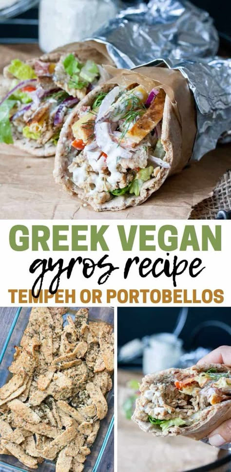 Tempeh Wraps Vegan Recipes, Vegan Cauliflower Gyros, Vegan Gyro Bowl, Vegan Gyro Recipe, Veggie Gyro, Vegetarian Gyros, Vegan Gyros Recipe, Vegan Greek Recipes, Vegan Gyros