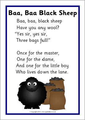 Nursery Rhymes Preschool Printables, Play To Learn Preschool Nursery Rhymes, Ba Ba Black Sheep, Bah Bah Black Sheep Nursery Rhymes, Animal Nursery Rhymes, Nursery Rhymes Toddlers, Charming Nursery, Showing Kindness, Rhymes Lyrics