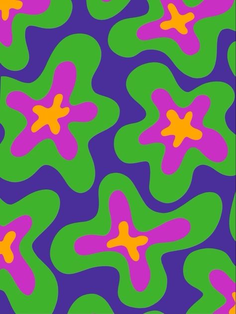 Funky Retro Pattern, Purple And Green Paintings, Green And Purple Painting, Fun Patterns To Paint, Funky Designs Pattern, Cool Patterns Aesthetic, Cool Patterns To Paint, Cute Patterns To Paint, Trippy Flower Art