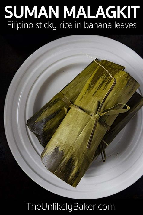 Sticky Rice In Banana Leaves, Suman Malagkit Recipe, Suman Recipe, Filipino Sticky Rice, Sticky Rice Cake Recipe, Banana Leaf Rice, Diy Protein Bars, Sticky Rice Cakes, Sticky Rice Cake