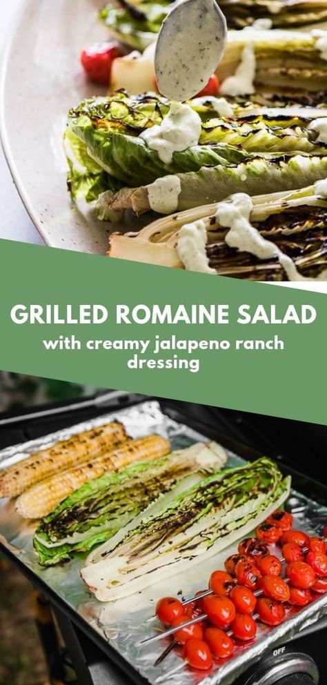 Homemade Jalapeno Ranch Dressing, Charred Romaine, Salad With Jalapeno, Jalapeno Ranch Dressing, Grilled Romaine Salad, Isabel Eats, Grilled Romaine, Healthy Mexican Recipes, Creamy Jalapeno