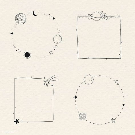 Minimal line art galaxy frame set vector | free image by rawpixel.com / marinemynt Universe Line Art, Bullet Journal Frames, Space Doodles, January Bullet Journal, Minimal Line Art, Doodle Frame, Doodle Frames, Star Galaxy, Page Borders Design