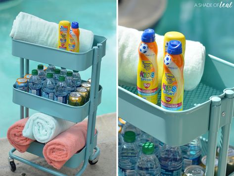 Get Ready for Summer With a Pool Station! Pool Sunscreen Station, Pool Foot Washing Station, Sunscreen Station, Summer Apartment, Apartment Party, Kids Pool Party, Party Stations, Pool Party Summer, Apartment Pool