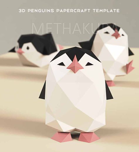 Set of 3 (dancing, sliding, standing) 3d DIY Papercraft penguins. Set includes 3 pdf files with 7 pages in each, instructions (Russian, English). Made by methacura. For personal use.Free for download Papercraft Templates Printables, Origami Templates, 3d Templates, Penguin Crafts, Paper Plate Crafts For Kids, Animal Templates, 3d Paper Art, Paper Toys Template, Papercraft Printable