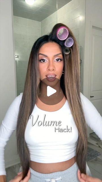 Ariba Pervaiz on Instagram: "Volume hack for straight hair! It forsnt compromise the sleek finish but you still get some movement and bounce at the roots! It’s so easy, no skills required!   Velcro Rollers are linked in my Amazon store!   #hairhacks #flathairhacks #velcrorollers #voluminoushair #flathairtips" Sleek Volume Hair, Straight Volume Hairstyles, How To Give Hair Volume At Roots, Hollywood Bombshell Hair, Root Volume Straight Hair, Volume To Hair, Hair Styling Products For Volume, Volumous Hair Styles, How To Give Hair More Volume