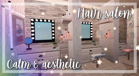 Bloxburg Hair Salon Layout, Bloxburg Nail Salon Ideas, Bloxburg Led Light Room, Bloxburg Salon Layout, Bloxburg Hair Salon Decal Codes, Bloxburg Salon Ideas, Nail Salon In Bloxburg, Bloxburg Hair Salon, Bloxburg Hair Salon Decals