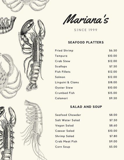 Seafood Menu Design Ideas, Seafood Menu Design, Seafood Menu Ideas, Seafood Design, Restaurant Card, Menu Sans Gluten, Menu Design Inspiration, Menu Illustration, Modern Restaurant Design