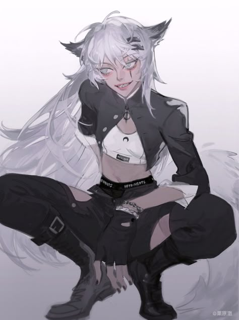 Werewolf Girl, Wolf Girl, Anime Wolf, Happy Tree Friends, Anime Oc, Dnd Characters, White Hair, Anime Demon, Character Concept