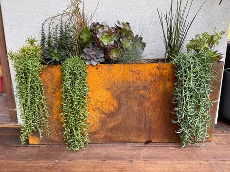 Corten Steel Planter 48x21x8 - Etsy Corten Steel Planters, Custom Planters, Potted Plants Outdoor, Weathering Steel, Wine Cork Crafts, Steel Planters, Square Planters, Planter Pots Outdoor, Metal Planters