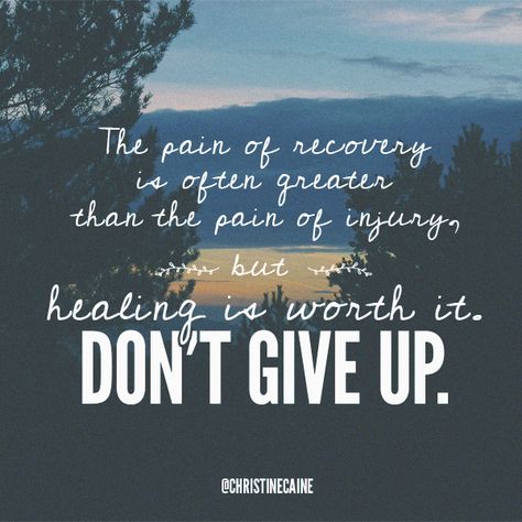 The pain of recovery is often greater than the pain of injury, but healing is worth it. DON'T GIVE UP. Sports Injury Quotes, Injury Recovery Quotes, Recovery Quotes Strength, Injury Quotes, Motivational Quotes For Athletes, Athlete Quotes, Recovery Inspiration, Soli Deo Gloria, Recovery Quotes