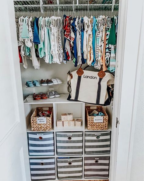 Baby Nursery Closet, Nursery Closet Organization, Baby Closet Organization, Baby Room Organization, Boys Closet, Organized Closet, Nursery Closet, Baby Boy Room Nursery, Baby Closet