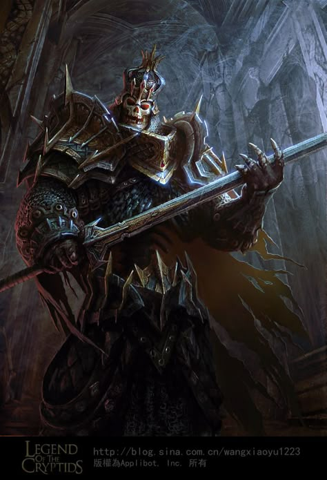 Artist: Wang Xiaoyu aka wangxiaoyu - Title: Unknown - Card: Outraged Skeleton King Skeleton King, Legend Of The Cryptids, Dark Creatures, Heroic Fantasy, 다크 판타지, Fantasy Monster, Fantasy Armor, Fantasy Warrior, 판타지 아트