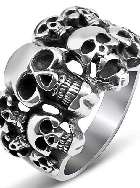 Skeleton Ring, Ring Man, Punk Vintage, Biker Rings, Head Ring, Vintage Skull, Gothic Rings, Skull Fashion, Party Rings