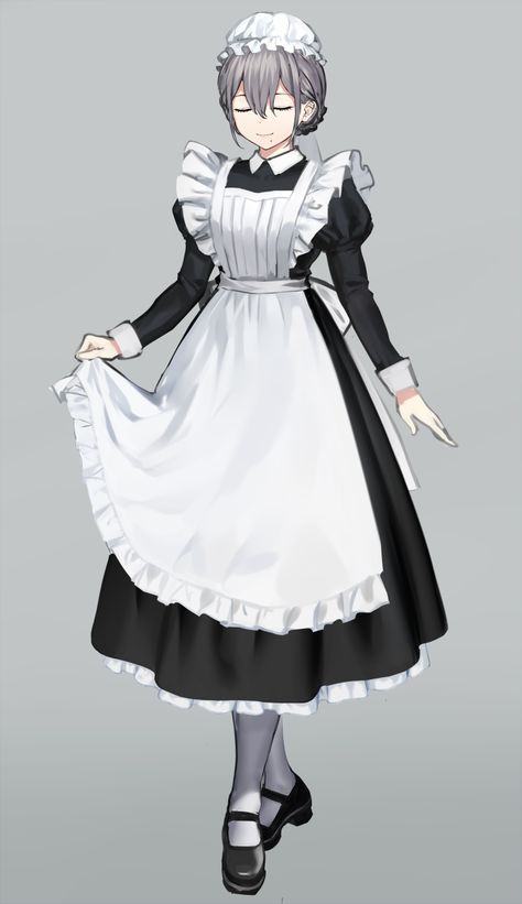 Maid Outfit Long Skirt, Traditional Maid Uniform, Maid Outfits Anime, Maid Anime Character Design, Maid Poses Reference, Maid Outfit Reference, Maid Outfit Drawing, Maid Dress Drawing, Maid Drawing