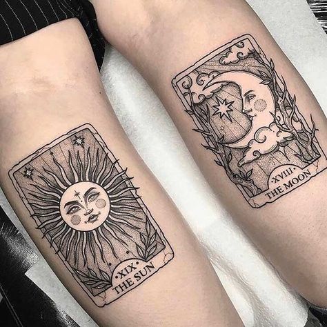 Sun And Moon Tattoos, Infected Tattoo, Sun And Moon Tattoo, Tarot Card Tattoo, Tarot Tattoo, Moon Tattoos, Moon Tattoo Designs, Card Tattoo, Lip Tattoos