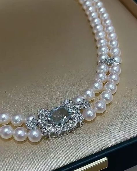 ANNIE CASE FINE JEWELRY on Instagram: "Elegance redefined with our double row Akoya pearl necklace featuring 7-7.5mm top grade Japan Akoya saltwater pearls. Natural diamonds and aquamarine add a touch of sparkle to this exquisite piece. Available now! 💎 18k White Gold 💎 Diamond: 0.85ct 💎 Aquamarine: 5.08ct 💎 Pearl: Japan Akoya 7-7.5mm 💎 Length: 44cm/17.32inch   Dm us for price and purchase @anniecasepearl  . . . . #LuxuryJewelry #AkoyaPearls #DiamondNecklace #ExquisiteJewelry #Akoyanecklace #JewelryLovers #PearlNecklace #aquamarinenecklace#aquamarinejewellery" Akoya Pearl Necklace, Fine Pearl Jewelry, Pearl Statement Necklace, Saltwater Pearls, Aquamarine Necklace, Akoya Pearls, Exquisite Jewelry, 7 And 7, White Gold Diamonds