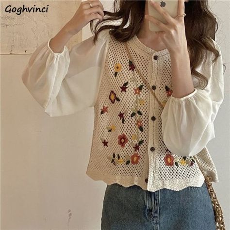 US $7.98 5％ Off | Shirt Women O-Neck Hollow Out Print Simple All-match Casual Fashion College Korean Style Ulzzang New Tops Hot Selling Streetwear Korean Dressing, Harajuku Shirt, Fashion College, Casual Blouse Shirts, Casual Shirt Women, Sweater Vest Women, Ulzzang Fashion, Blouse Shirt, College Fashion