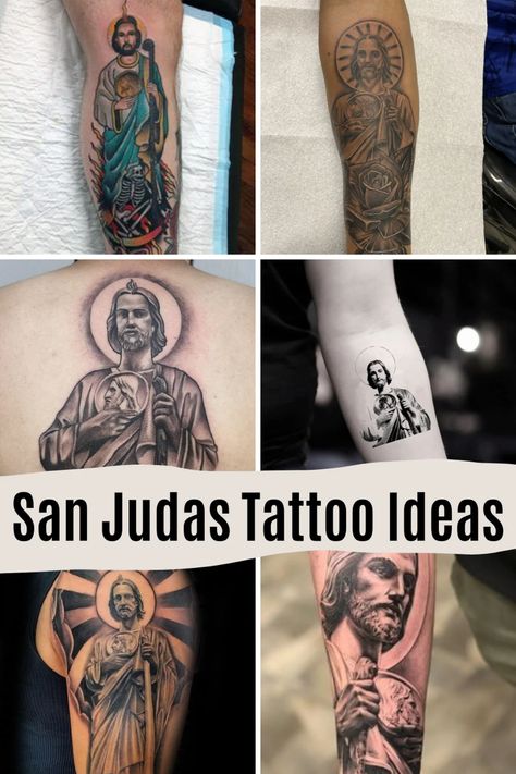 San Judas Tattoo + Meaning - TattooGlee St Jude Tattoo Design, Small San Judas Tattoo, San Judas Tadeo Tattoo For Women, Saint Jude Tattoo, St Jude Tattoo, Rosery Beads Tattoo, San Judas Tattoo Design, San Judas Tadeo Tattoo, St. Jude Tattoo