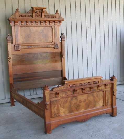 This is a premium example of the heavy furniture styles prevalent in the Gilded Era United States-- right when THE MENACE TAKES A BRIDE was set. Walnut Bedroom Furniture Sets - Foter Eastlake Furniture Victorian, Eastlake Bed, High Back Bed, Eastlake Furniture, Wood Gingerbread, Walnut Bedroom Furniture, Walnut Bedroom, Victorian Bed, Lake Furniture