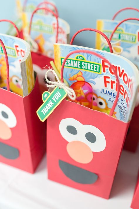 Elmo And Tango Birthday, Elmo Third Birthday, Sesame Street Farm Birthday, Sesame Street Birthday Favors, First Birthday Elmo Theme, Sesame Street Gift Bags, Food For Sesame Street Birthday, Sesame Street Second Birthday Girl, Sesame Street 3rd Birthday Party