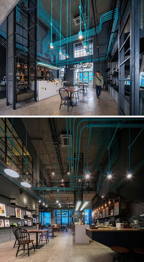 Industrial Office Space, Industrial Office Design, Cool Office Space, Commercial And Office Architecture, Electrical Conduit, Design Café, Office Space Design, Space Interiors, Cool Office