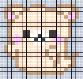 Kawaii Grid Pattern, Rilakkuma Alpha Pattern, Pearler Bead Patterns Kawaii, Pixel Art Pattern Sanrio, Square Drawing Pattern, Sanrio Pixel Art Grid, Sanrio Alpha Pattern, Kawaii Pixel Art Grid, Pixel Art Square