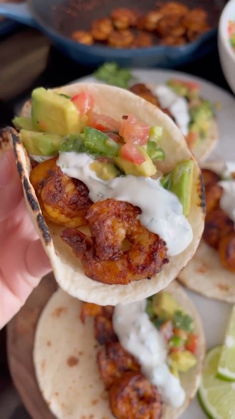 Beautiful Tuesday, Tacos With Avocado, Spicy Shrimp Tacos, Cilantro Sauce, Shrimp Recipes For Dinner, Fire Food, Tacos And Burritos, Shrimp Recipes Easy, Spicy Shrimp