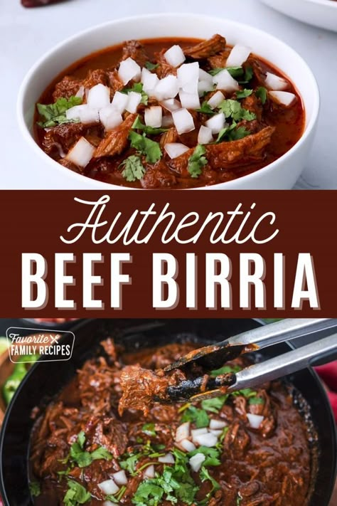 This Authentic Beef Birria Recipe is a Mexican stew made with seasoned, braised meat that can be served in a variety of ways. The most popular being birria tacos. I used a beef chuck roast for this birria and cut it into large chunks for better braising. You can also use stew meat, rump roast, short ribs, flank steak, or even brisket. Birra Meat Recipe, Beef Chuck Roast Recipes Mexican, Beef Birria Recipe Mexican Crockpot Easy, Birria Tacos Dutch Oven, Beef Roast Mexican Recipes, Mexican Braised Beef, Chunk Roast Beef Recipes, Mexican Winter Recipes, Beef Chuck Stew Meat Recipes