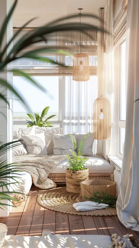 84 Inspiring Boho Balcony Decor Ideas - DecorWithEva Modern Bohemian Apartment, Boho Hanging Lights, Boho Chic Patio, Bohemian Outdoor Spaces, Boho Balcony Ideas, Boho Balcony, Boho Chic Interior, Small Balcony Design, Deco Boheme