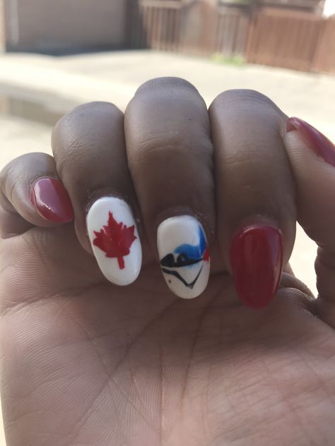 Short Nails Shellac, Canada Day Nails, Canada Nails, Nails Shellac, Canada Day, Blue Jays, Mani Pedi, Short Nails, Nail Inspo