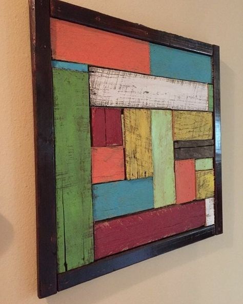 Scrap Wood Art, Diy Pallet Wall, Pallet Walls, Pallet Wall Art, Wood Pallet Wall, Reclaimed Wood Wall Art, Wood Stain Colors, Backdrop Wall, Reclaimed Wood Art