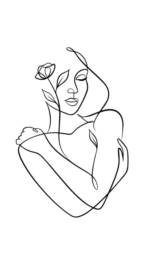 Black Outline Drawings, Feminine Line Art, Self Love Tattoo, Idee Cricut, Silhouette Tattoos, Single Line Drawing, Line Art Tattoos, Line Art Design, Outline Drawings