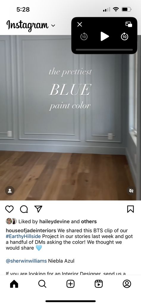 Southern Blue Paint Color, Stardew Benjamin Moore, Chair Rail Powder Room, Blue Heather Benjamin Moore Bedroom, Best French Blue Paint Colors, Blue Contrast Trim, Transition Paint Colors Between Rooms, Bm Normandy, French Toile Benjamin Moore