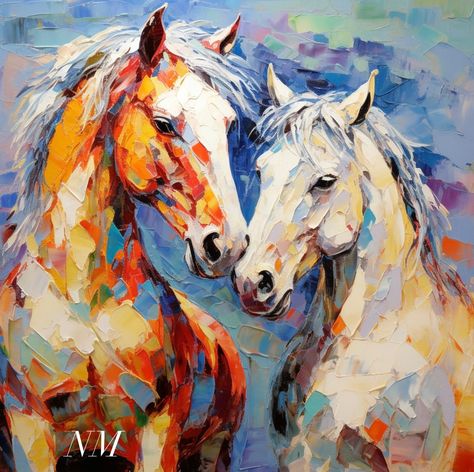 Horses Poster, Colorful Horse Painting, Horse Poster, Horse Canvas Painting, Horse Posters, Golden Sunset, Two Horses, Neural Network, Horse Drawings