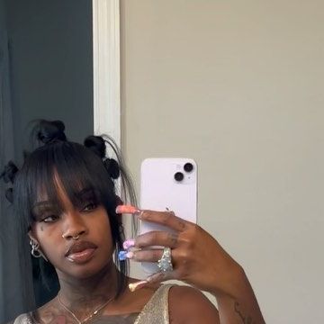 Four Buns Hairstyle, Spiked Ponytail, Y2k Ponytail Hairstyles, Bantu Knots Hairstyles Half Up Half Down, Spike Buns Hairstyle, Bantu Knots With Bangs, Chop Sticks In Hair Hairstyles, Chop Stick Hairstyles Black Women, Shanell Rose