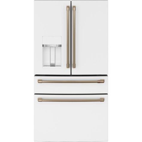 Cafe Appliances, 4 Door Refrigerator, White Refrigerator, Dispenser Design, Smart Refrigerator, Refrigerator Drawers, Counter Depth, Bottom Freezer, Brushed Bronze