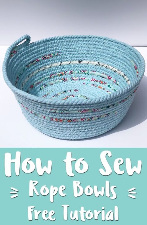 Next Level Rope Bowls (w Video Tutorial) - Mx Domestic Rope Bowls, Fat Quarter Projects, Rope Baskets, Diy Bowl, Beginner Sewing Projects Easy, Leftover Fabric, Rope Basket, Fabric Baskets, How To Make Diy