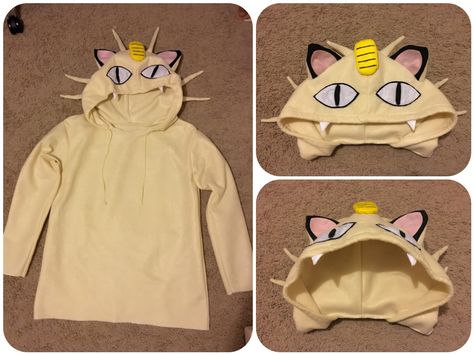 Pokemon Meowth hoodie/costume Diy Meowth Costume, Mewtwo Costume Diy, Meowth Costume, Meowth Cosplay, Diy Pokemon Costume, Team Rocket Costume, Pokemon Costumes Diy, 2024 Costumes, Pokemon Halloween Costume