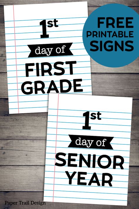 First Day of School Signs {Notebook Paper}. Back to School First Day of Preschool, Kindergarten, and first grade through Senior year. #papertraildesign #firstday #firstdayofschool #firstdayofschoolsign #firstdayphoto #firstdayofschoolphoto #backtoschool #backtoschoolphoto #backtoschoolpicture School Traditions, First Day Of School Signs, First Day Of Preschool, Back To School Pictures, School First Day, School Printables, School Daze, School Banner, Paper Trail