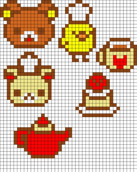 Rilakkuma Set Perler Bead Pattern | Bead Sprites | Characters Fuse Bead Patterns Easy Perler Bead Patterns, Pixel Beads, Pearl Beads Pattern, Easy Perler Beads Ideas, Fuse Bead Patterns, 8bit Art, Hama Beads Design, Perler Bead Templates, Diy Perler Bead Crafts