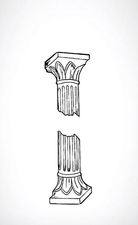 Greek Aesthetic Drawing, Greek Pilar Tattoo, Athens Tattoo Ideas, Ionic Column Tattoo, Greek Pillars Drawing, Pillar Tattoo Design, Greek Mythology Patchwork Tattoos, Greek Statue Tattoo Drawing, Greek Columns Drawing