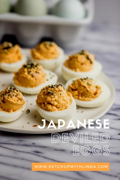 A classic side dish for any occasion, this Japanese Deviled Eggs is easy to make and a winner every time. They’re the quintessential appetizer and you’re going to want to make extra!! Japanese Deviled Eggs, Japanese Appetizers Easy, Unique Deviled Eggs, Eggs Bites, Japanese Appetizers, Japanese Side Dish, Japanese Diet, Sides Dishes, Ball Recipes