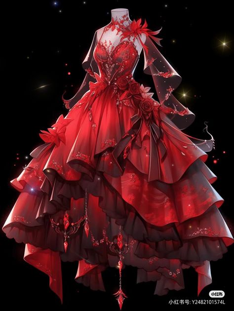 Red Dresses Drawing, Anime Party Dress, Dark Beauty Fashion, Vestidos Anime, Dreamy Gowns, Dress Design Drawing, Fashion Drawing Dresses, Royal Dresses, Dress Design Sketches