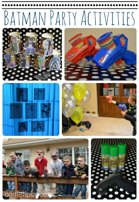 Batman birthday ideas.  Liked the idea of having them shoot the villains.  Maybe use silly string?  Really just had to pin it because the little boy's name was Aiden! Batman Birthday Ideas, Batman Party Games, Batman Themed Birthday Party, Super Hero Party, Little Mr, Disney Cars Birthday, Batman Stuff, Batman Birthday Party, Batman Party