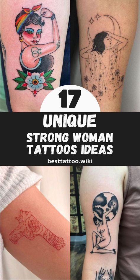 Sleeve Tattoos for Strong Women: Bold and Beautiful Tattoo Sleeve Designs Symbolizing Strength #tattooideas #tattoodesign #tattooart #tattoosforwomen #tattoomodel. Find out more here 👉https://www.theworldaccordingtome.org/body-art/?art552 Small Empowering Tattoos For Women, Resiliency Tattoo, Tough Girl Tattoos, Powerful Women Tattoo, Tattoos For Strength Women, Strong Woman Tattoo Ideas, Woman Empowerment Tattoos, Powerful Woman Tattoo, Fierce Tattoos For Women