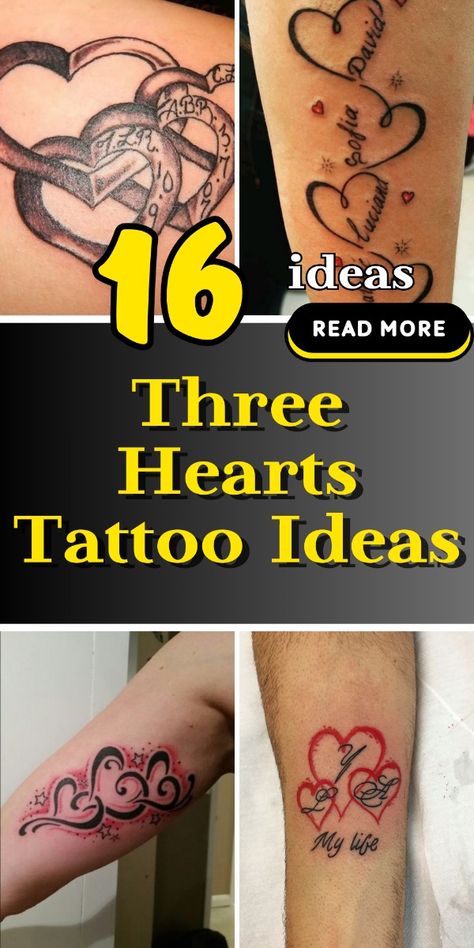 Delve into exclusive three hearts tattoo ideas that merge love with contemporary style. Ideal for fashion-forward men, these tattoos range from minimalist to intricate, symbolizing life's cherished connections. Find the perfect expression of your personal love story 4 Hearts Tattoo Ideas Family, Heart Memorial Tattoo Designs, Multiple Hearts Tattoo, 3 Hearts Tattoo Ideas Family, Heart Infinity Tattoo With Names, Modern Heart Tattoo, 3 Connected Hearts Tattoo, Hearts With Names Tattoos, Heart Cluster Tattoo