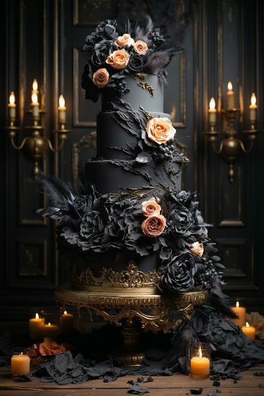 Gothic Wedding Decorations, Travel To Germany, Gothic Wedding Cake, Black Wedding Cake, Gothic Cake, Scary Cakes, German Chocolate Cake Recipe, Halloween Wedding Cakes, Dark Wedding Theme