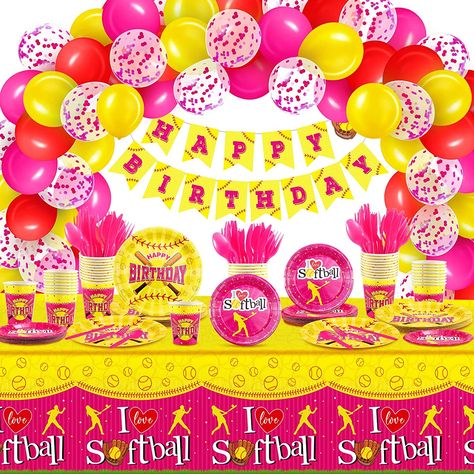 115 Pcs Softball Party Decorations Softball Birthday Decorations Including Plates Softball Tablecloth Happy Birthday Banner Balloons Cup Knife Spoon Forks Tableware Set Disposable Dinnerware for Kids Softball Party Decorations, Softball Birthday Party, Softball Party Favors, Softball Birthday Parties, Softball Birthday, Softball Party, Birthday Party Plates, Sports Party Decorations, Party Table Cloth