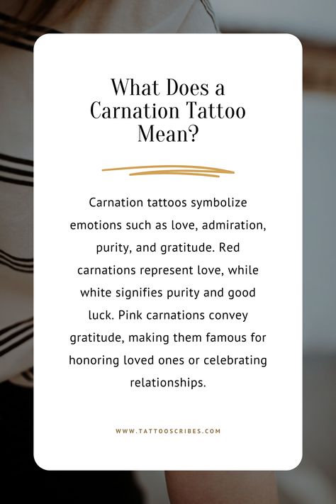 Looking for a unique tattoo idea? Carnation tattoos are packed with meaning and offer tons of design options, from bold traditional styles to dainty fine lines. Whether you're into a simple outline, a colorful sleeve, or a minimalist approach, these tattoos work for both men and women. Think red, pink, purple, or even a pop of blue. You can mix in other flowers like roses, daisies, or sunflowers for a personal touch. Save this pin to explore more carnation tattoo ideas when you're ready to ink your next masterpiece! Carnation Tattoos, Carnation Flower Tattoo, Carnation Tattoo, Traditional Styles, Unique Tattoo, Tattoo Work, With Meaning, Unique Tattoos, Tattoos With Meaning